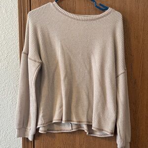 Women's Cream Waffle Knit Crewneck Sweater